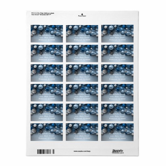 Kerstfeestdagen - Ornamenten met blauwe ogen Etiket (Full Sheet)