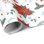 KerstFeestdagen Red Poinsettia Floral Pattern Cadeaupapier (Rol Hoek)
