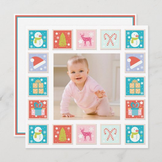 kerstFeestdagen Stempelfoto Kaart (Voorkant / Achterkant)