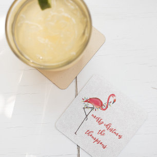 Kerstfeestelijke kaartrecht met springstaartjes vierkante kartonnen onderzetter