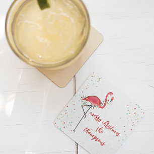 Kerstfeestelijke kaartrecht met springstaartjes vierkante kartonnen onderzetter