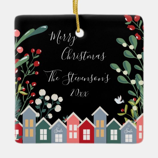 kerstfeestelijke naam Floral Keramisch Ornament (Voorkant)