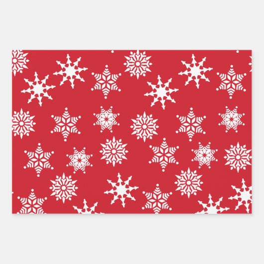 Kerstfeestelijke rode en witte sneeuwvlokken inpakpapier vel (Voorkant)