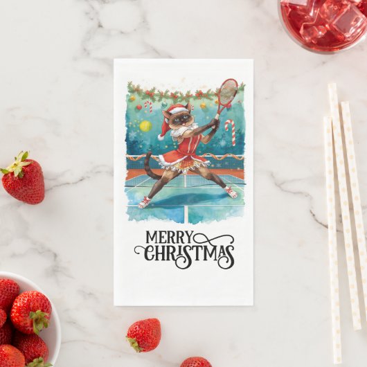 Kerstfeestennisfeest met katten spelers servet (Insitu)