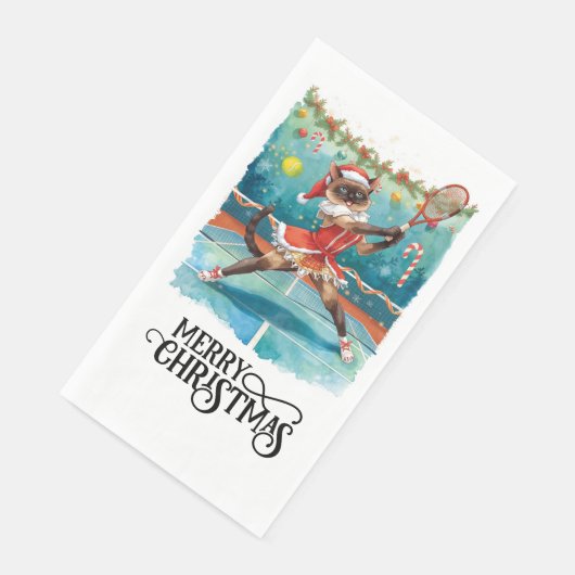 Kerstfeestennisfeest met katten spelers servet (Hoek)