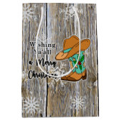 Kerstfeestjes Cowboy Boots en Pet Snowflakes Medium Cadeauzakje (Voorkant)