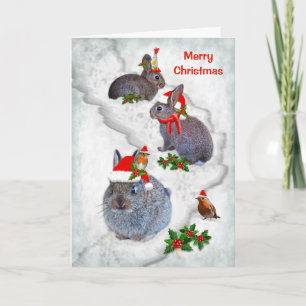 Kerstfeestkaart voor konijnen (voer eigen bericht feestdagen kaart