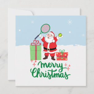 Kerstfeestkaart voor Tennis met bal en kerstman