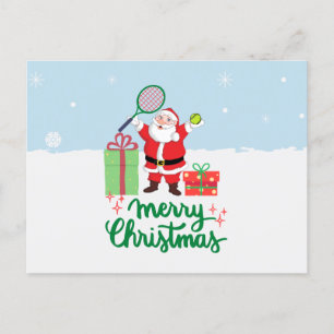 Kerstfeestkaart voor Tennis met bal en kerstman Briefkaart