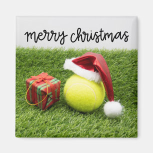 Kerstfeestkaart voor Tennis met bal en kerstman Magneet