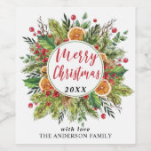 Kerstfeestkerst Wijn Etiket (Enkel label)