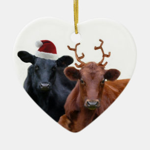 Kerstfeestkoeien in Santa Hat en Antlers Keramisch Ornament