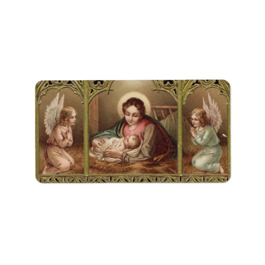 kerstfeestmaagd Mary Jesus Manger Etiket (Voorkant)