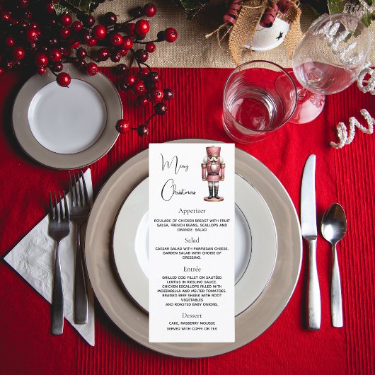 Kerstfeestnotenkraker roze diner menu
