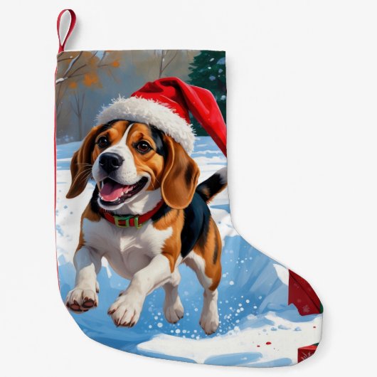 Kerstfeestsneeuwsfeer met Beagle Kleine Kerstsok (Voorkant)