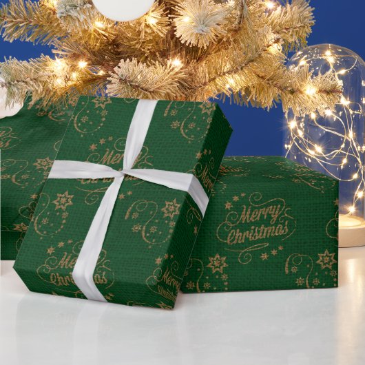 kerstfeeststerren met groen script cadeaupapier (Feestdagen)