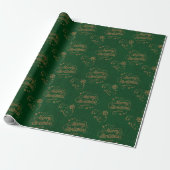 kerstfeeststerren met groen script cadeaupapier (Uitgerold)