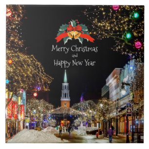 Kerstfeestvieren, felle lichten en blaasjes tegeltje