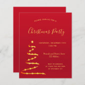 Kerstfeestviering uitnodiging in rood goud modern (Voorkant / Achterkant)