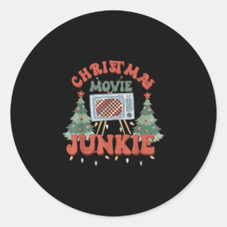 Kerstfilm junkie retro kerstboom ronde sticker