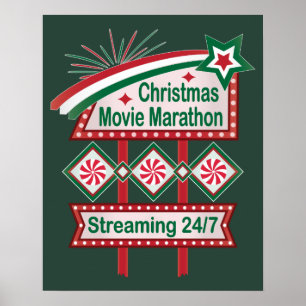 Kerstfilm Marathon Retro Marquee Feestelijk Poster