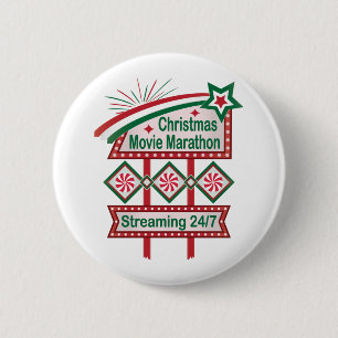 Kerstfilm Marathon Retro Marquee Feestelijk Ronde Button 5,7 Cm