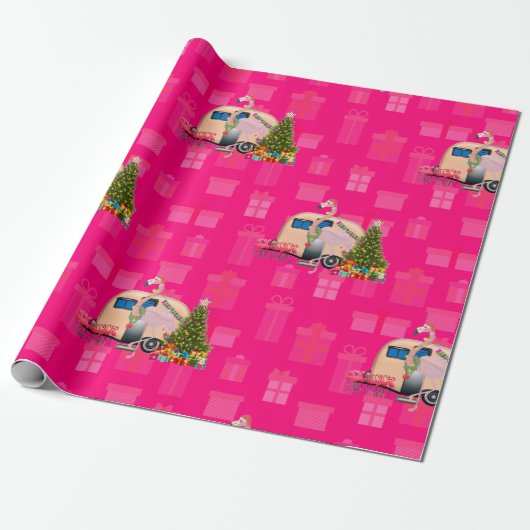 kerstflamingo cadeaupapier (Uitgerold)