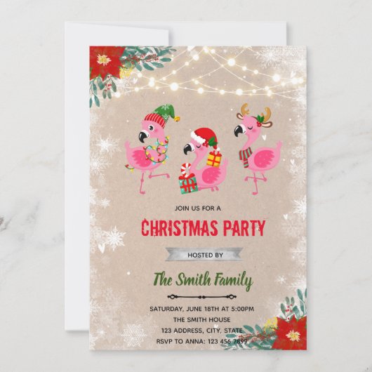Kerstflamingo en uitnodiging voor gebaren (Voorkant)