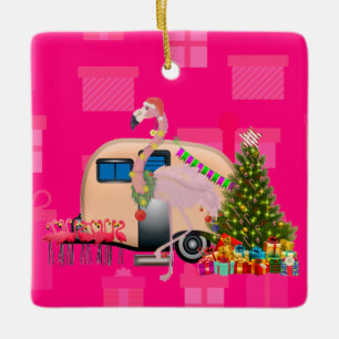 kerstflamingo keramisch ornament