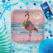 Kerstflamingo op het roze strand papieren bordje (Feest)
