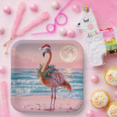 Kerstflamingo op het roze strand papieren bordje (Feest)