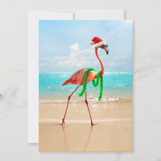 Kerstflamingo op het strand kaart (Voorkant)
