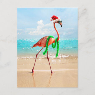 Kerstflamingo op het strand uitnodiging briefkaart