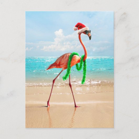 Kerstflamingo op het strand uitnodiging briefkaart (Voorkant)