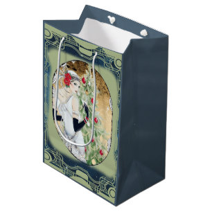 Kerstflappermeisje met drank en boom medium cadeauzakje