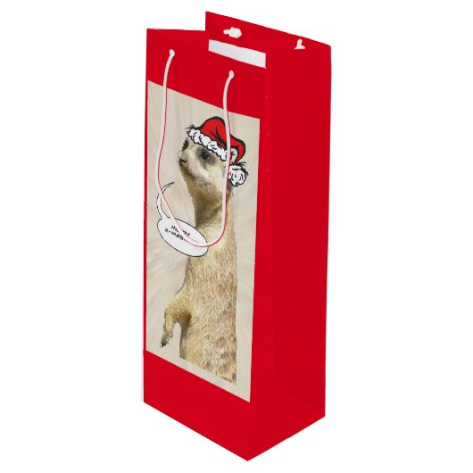 kerstflesje Meerkat RED Wine Bag Wijn Cadeautas (Voorkant Gekanteld)