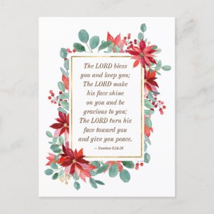 KerstFloral De Heer Bless You Bible Verse Briefkaart