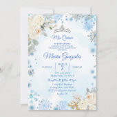 KerstFloral en Silver Snowflake Quinceanera Kaart (Voorkant)