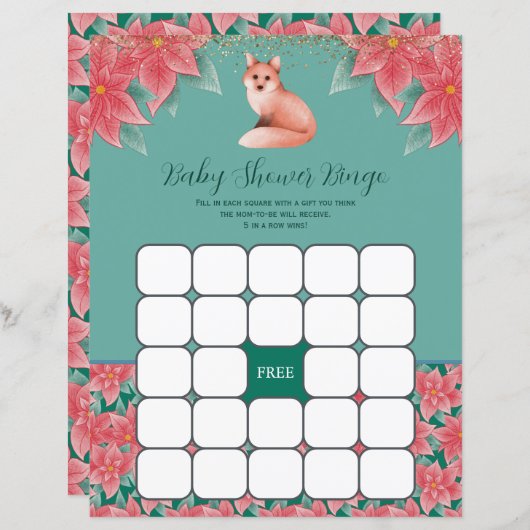 KerstFloral Fox Baby shower Bingo Game (Voorkant / Achterkant)