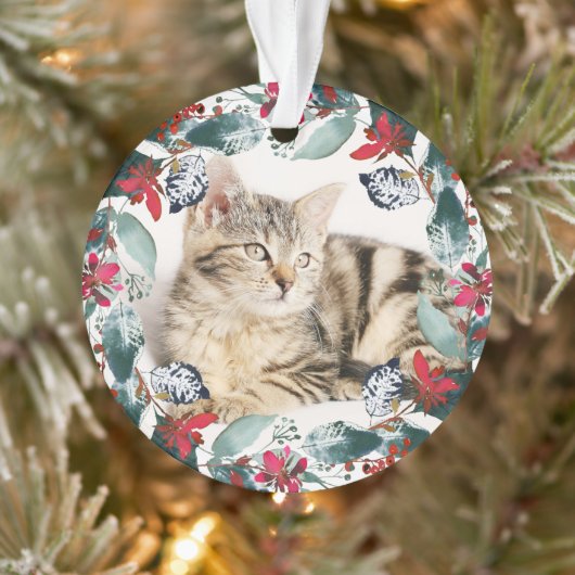 KerstFloral Greenery Pet Cat Foto Ornament (Boom)