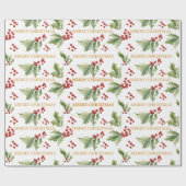 KerstFloral Holly Red Berries Cadeaupapier (Vlak)
