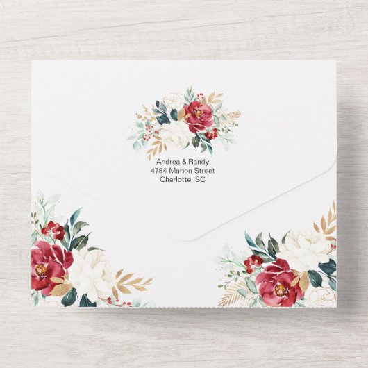 KerstFloral Seizoen trouwen All In One Uitnodiging (Achterkant)