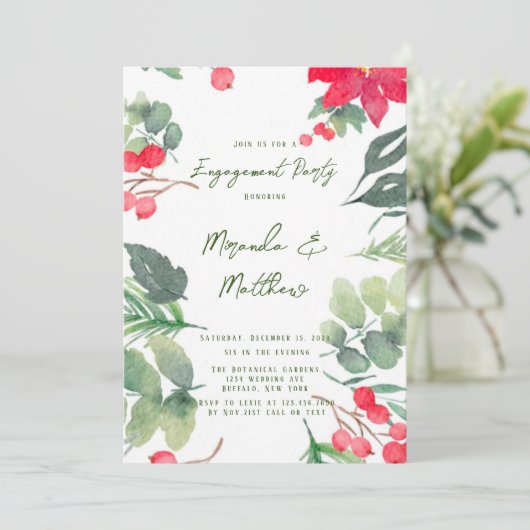 KerstFloral Verf Groene Leaf Engagement Party Kaart (Staand voorkant)