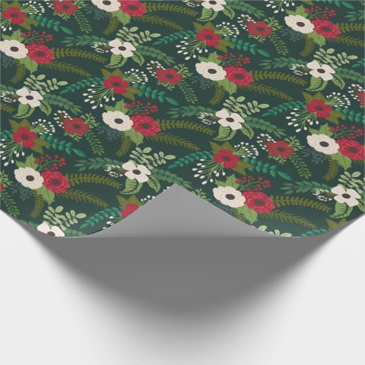 KerstFlorals Floral Hunter Green Cadeaupapier (Hoek)