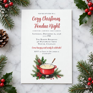 Kerstfonduefeest Cozy Watercolor Vakantie Kaart