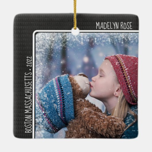 kerstfoto Aangepaste tekstvakantie Keepomwille Keramisch Ornament (Achterkant)