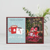 Kerstfoto Buffalo Plaid Modern Folk Art Warme Choc Kaart (Staand voorkant)