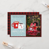 Kerstfoto Buffalo Plaid Modern Folk Art Warme Choc Kaart (Voorkant / Achterkant in situ)