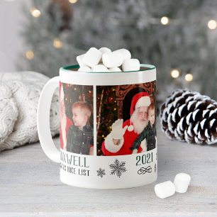Kerstfoto-collage met Sinterklaas op de goede lijs Tweekleurige Koffiemok