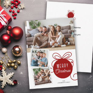 Kerstfoto Collage Tree Ornament Rood Feestdagenkaart